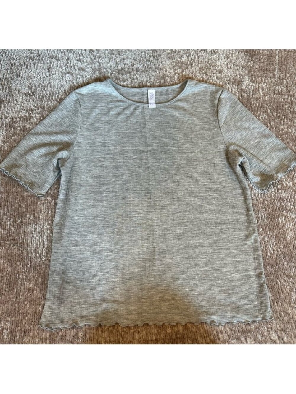 Women's Textured Lettuce Hem Knit Pajama Shirt - Stars Above Heathered Gray M